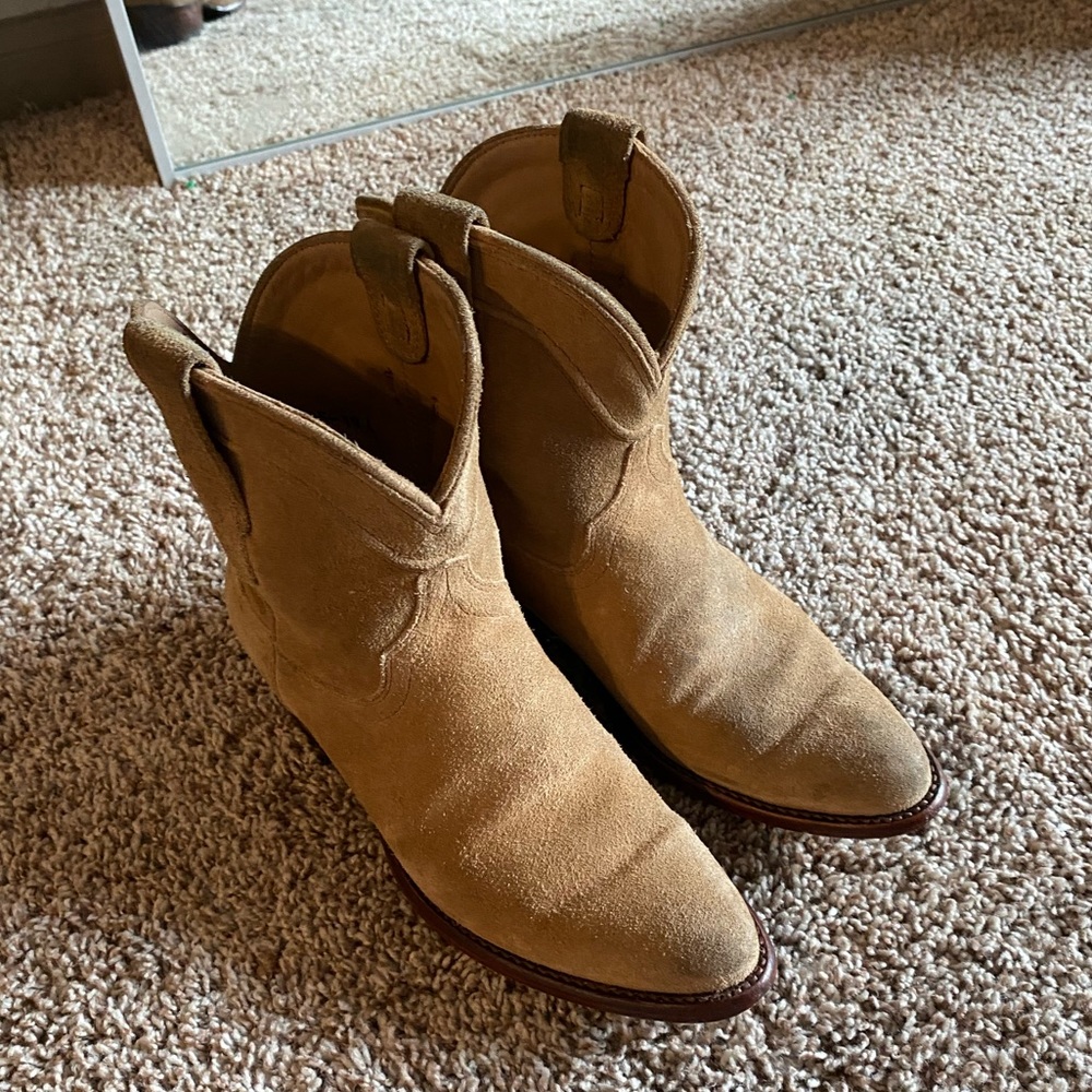 Taupe suede leather booties. Tecovas “the Lucy”